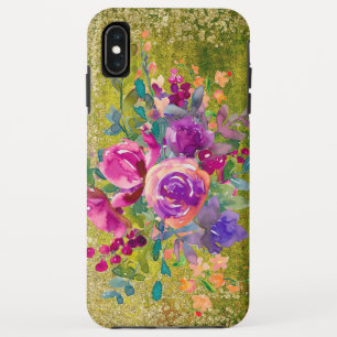 Waterverf Flower Bouquet on Rustic Green iPhone XS Max Hoesje
