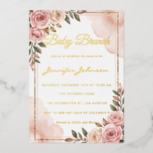 Waterverf Flowers Baby Brunch Folie Uitnodiging
