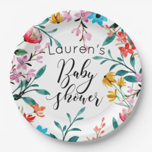 Waterverf Flowers Baby shower Papieren Bordje