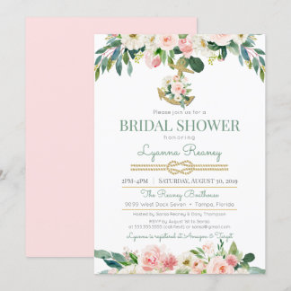 Waterverf Flowers Blush Nautical Vrijgezellenfeest Kaart