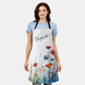 Waterverf Flowers Boho Naam Schort (Gedragen)