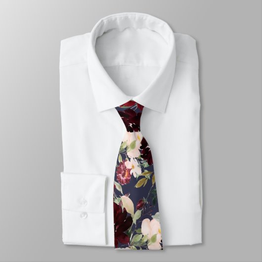 Waterverf Flowers Burgundy Blush Navy Stropdas (Gebonden)