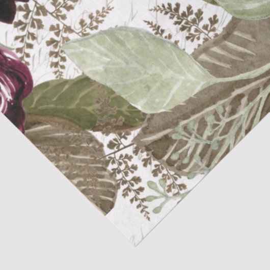 Waterverf Flowers Burgundy Navy Script Decoupage Tissuepapier (Detail)