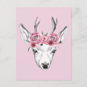 Waterverf Flowers Deer Briefkaart