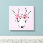Waterverf Flowers Deer Canvas Afdruk (Insitu (Houten vloer))