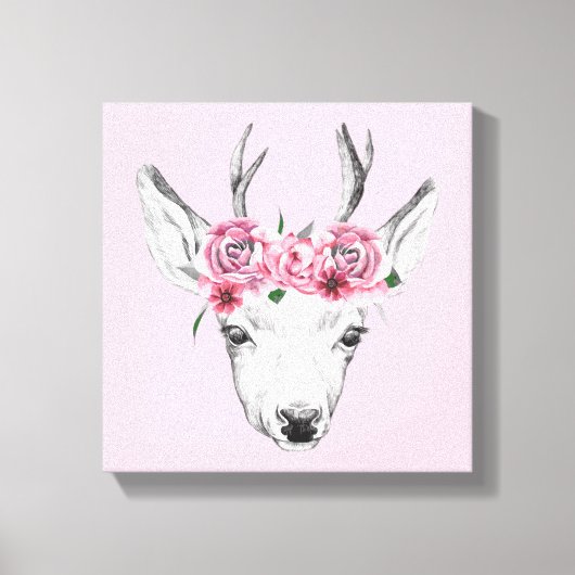Waterverf Flowers Deer Canvas Afdruk (Voorkant)