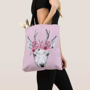 Waterverf Flowers Deer Draagtas