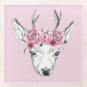 Waterverf Flowers Deer Glazen Onderzetter