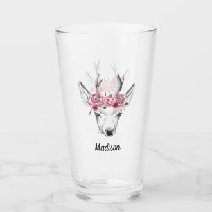 Waterverf Flowers Deer Jouw namen toevoegen Glas