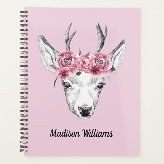 Waterverf Flowers Deer | Jouw namen toevoegen Planner (Voorkant)