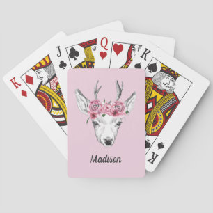 Waterverf Flowers Deer   Jouw namen toevoegen Pokerkaarten