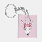 Waterverf Flowers Deer Sleutelhanger (Voorkant Links)