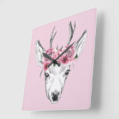 Waterverf Flowers Deer Vierkante Klok (Hoek)