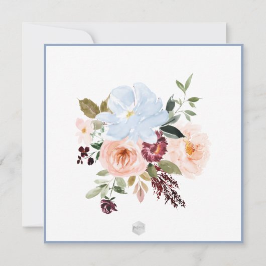 Waterverf Flowers Dusty Blue Blush Save the Date Kaart (Achterkant)