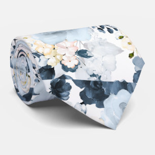 Waterverf Flowers Dusty Blue Navy Rozen Stropdas