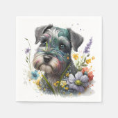 Waterverf Flowers en Schnauzer Puppy Servet (Voorkant)