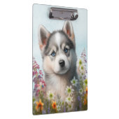 Waterverf Flowers en Siberian Husky Puppy Klembord (Rechts)