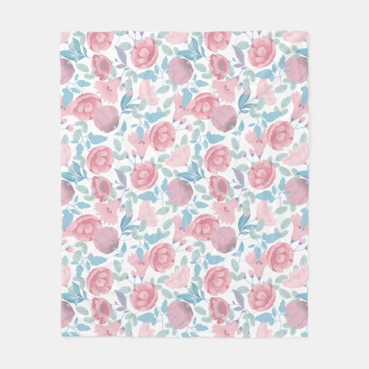 Waterverf Flowers Fleece Deken (Voorkant)