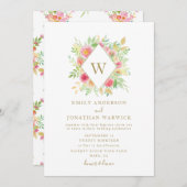 Waterverf Flowers Geometric Wedding Invitation Kaart (Voorkant / Achterkant)