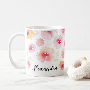 Waterverf Flowers Gepersonaliseerde naam Koffie Mo Koffiemok