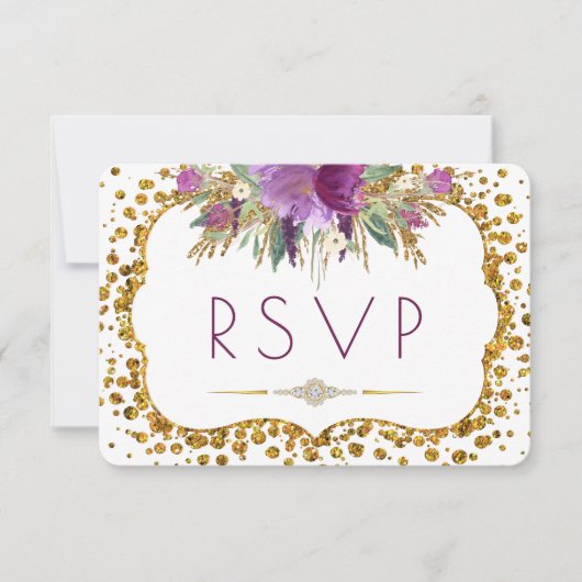 Waterverf Flowers Gold Glitter Confetti RSVP (Voorkant)