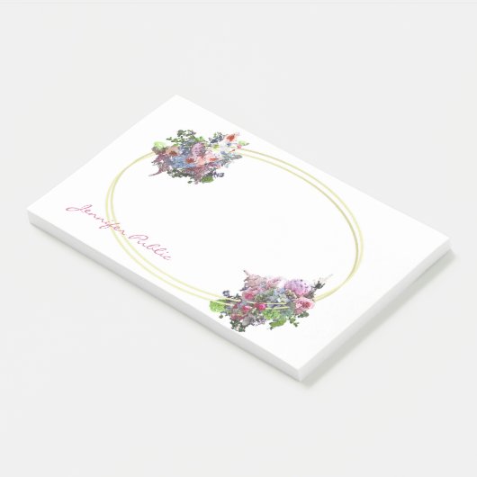 Waterverf Flowers Goud Lijst Hand Script Sjabloon Post-it® Notes (Schuin)