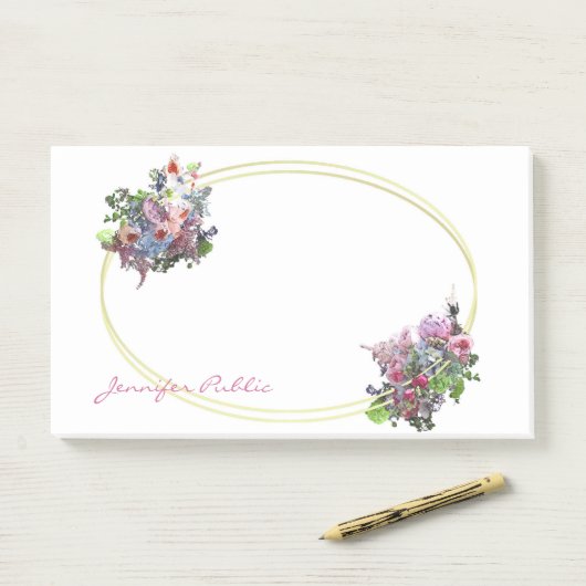 Waterverf Flowers Goud Lijst Hand Script Sjabloon Post-it® Notes (Op bureau)