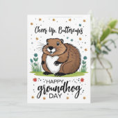 Waterverf Flowers Groundhog Day Schattige Phil Feestdagenkaart (Staand voorkant)