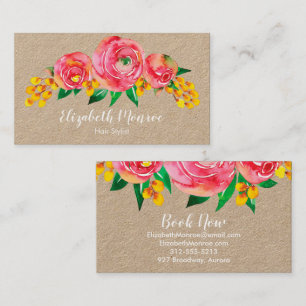 Waterverf Flowers Hair Stylist Salon Makeup Kraft Visitekaartje
