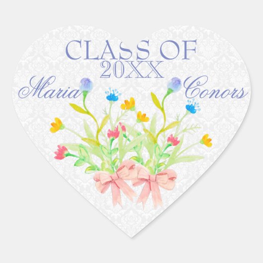 Waterverf Flowers Hart Sticker (Voorkant)