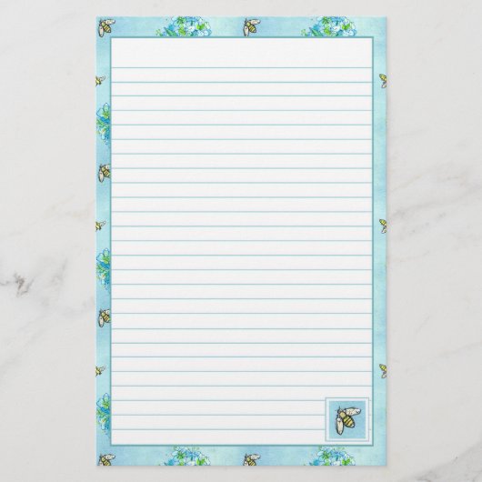 Waterverf Flowers Honey Bee Blue Lined Briefpapier (Voorkant)