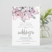 Waterverf Flowers Lila Roze Script Wedding Kaart (Staand voorkant)
