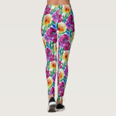 Waterverf Flowers Maroon en Geel Leggings (Achterkant)