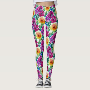 Waterverf Flowers Maroon en Geel Leggings