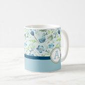 Waterverf Flowers Monogramed Blue Green Koffiemok (Voorkant rechts)