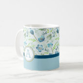 Waterverf Flowers Monogramed Blue Green Koffiemok (Voorkant links)