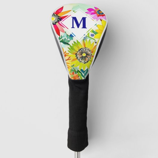 Waterverf Flowers Monogrammed Golfheadcover (Voorkant)
