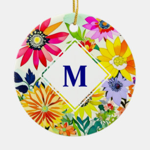 Waterverf Flowers Monogrammed Keramisch Ornament