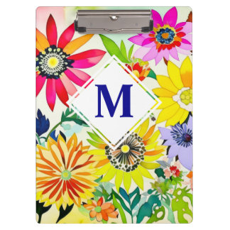 Waterverf Flowers Monogrammed Klembord