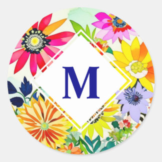 Waterverf Flowers Monogrammed Ronde Sticker