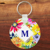 Waterverf Flowers Monogrammed Sleutelhanger (Voorkant)
