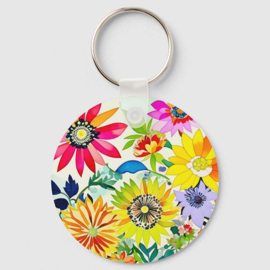 Waterverf Flowers Monogrammed Sleutelhanger (Achterkant)