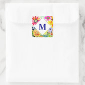 Waterverf Flowers Monogrammed Vierkante Sticker (Tas)