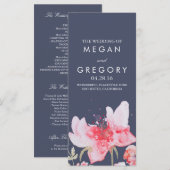 Waterverf Flowers Navy en roze bruiloft programma' Programma (Voorkant / Achterkant)