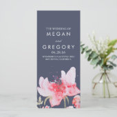 Waterverf Flowers Navy en roze bruiloft programma' Programma (Staand voorkant)
