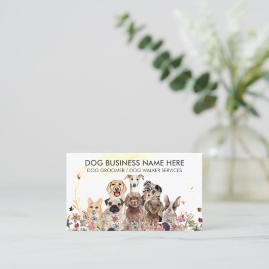 Waterverf Flowers Pet Sitter Walker honden Visitekaartje (Staand voorkant)