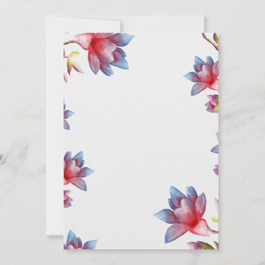 Waterverf Flowers Red and Blue Wedding Invitation Kaart (Achterkant)