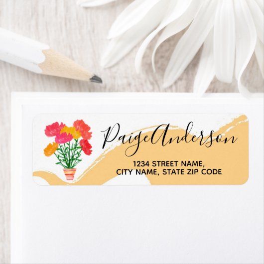 Waterverf Flowers Return Address Label (Insitu)
