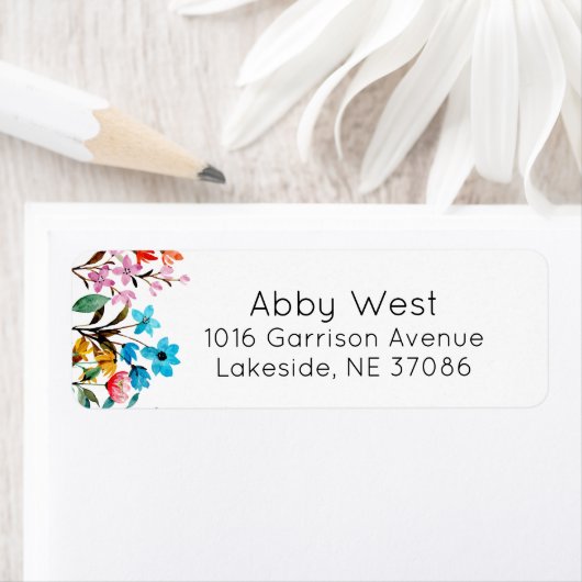 Waterverf Flowers Return Address Label (Insitu)