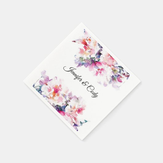 Waterverf Flowers Wedding Add Names Cocktail Servet (Hoek)